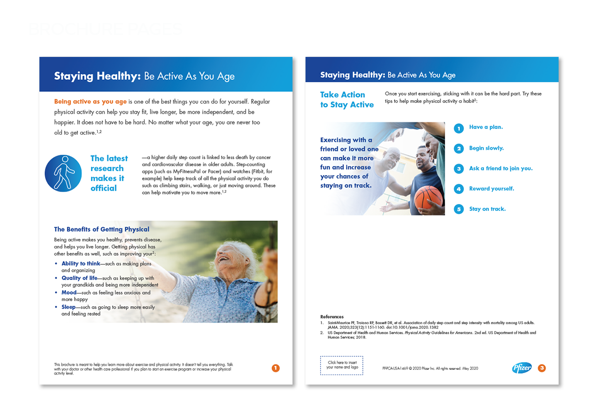 Sample pages of updated Pfizer healthcare brochure